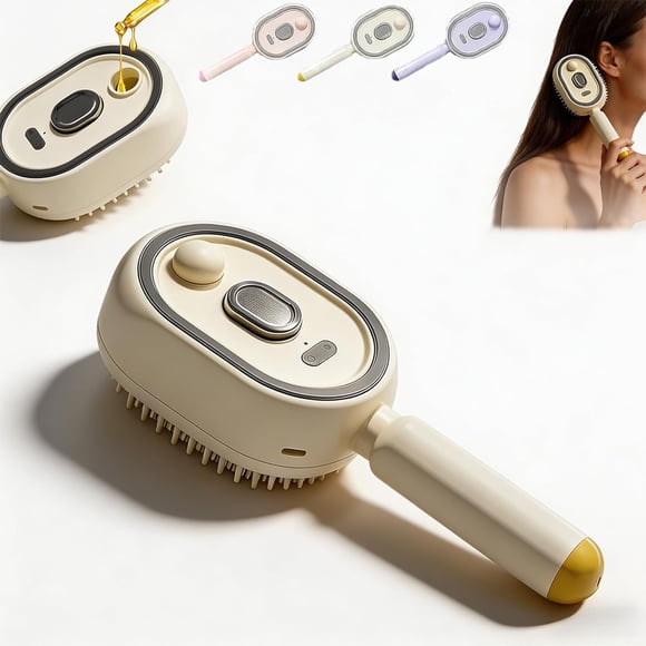 Electric Steam Brush for Hair, Hair Brush with Water Spray Easy to Clean, Rechargeable Steam Hair Straightener, Red Light Air Cushion Mister, Hairbrush for Styling & Grooming (White)