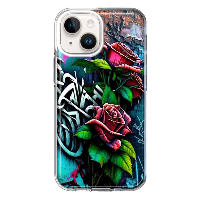 MUNDAZE Apple iPhone 14 Plus Shockproof Clear Hybrid Protective Phone Case Red Roses Graffiti Painting Art Cover