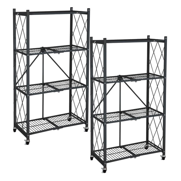 Origami Étagère de Garage Pliante à 4 Niveaux, Support Roulant, Lot de 2, Noir