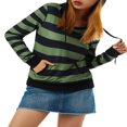 thumbnail image 4 of Women Patchwork Hoodie  Stripe Pattern Long Sleeve Hooded Pullover, 4 of 8