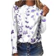 thumbnail image 3 of Pompotops T-Shirts à Col Rond Amples pour Femmes, Décontractés, à Imprimé, Blouse à Manches Longues, Liquidation, 3 of 4
