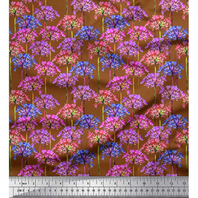 Soimoi polyester Crepe Fabric Periwinkle Floral Fabric Prints By Yard 42 Inch Wide