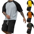 thumbnail image 1 of JDQJBZ Ensemble 2 Pcs pour Homme, T-Shirt Raglan à Manches Courtes à Col Ras du Cou et Short avec Poche, Été Décontracté, 1 of 5
