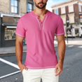 thumbnail image 2 of Txeol Weekly Deals Men's Waffle Henley Shirts Casual Summer Short Sleeve Textured Slim Fit Button Tops Solid Color Lightweight Basic Tee,Hot Pink,M, 2 of 9