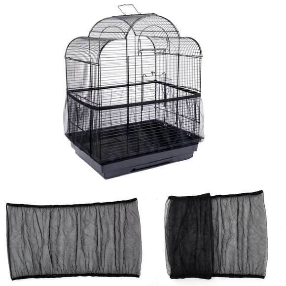 AMERTEER Bird Cage Seed Catcher Adjustable Parrot Cage Skirt Mesh Pet Bird Cage Skirt Guard Cage Accessories for Square Round Cage Black L