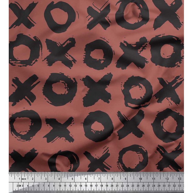 Soimoi Brown Cotton Poplin Fabric Circle & Cross Geometric Decor Fabric Printed Yard 56 Inch Wide