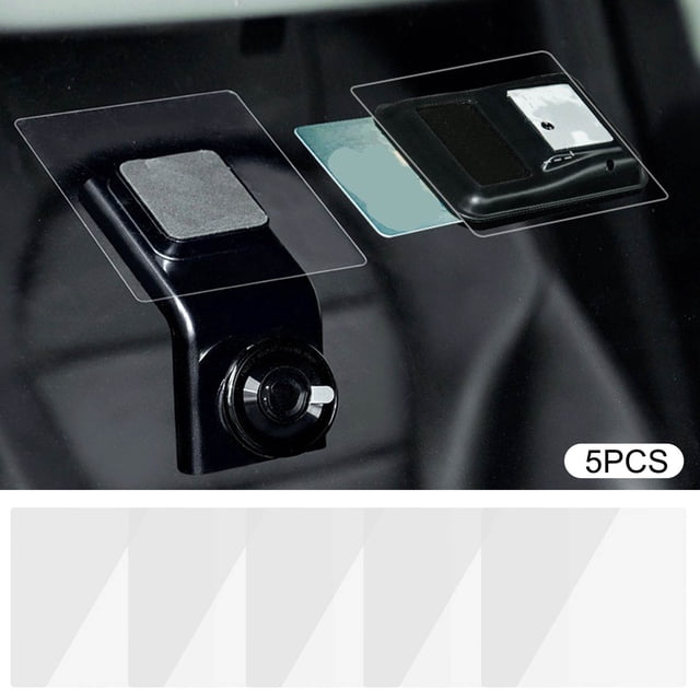 Czzoypi Car Windshield Dash Cam Electrostatic Sticker, a high-definition, transparent, traceless, and high-temperature adhesive film designed for dash cams. The image shows a set of 5 PET electrostatic stickers, each measuring 80 x 100mm, applied to a car windshield. The stickers ensure a tight fit without obstructing the view and are reusable, washable, and resistant to cold and high temperatures.