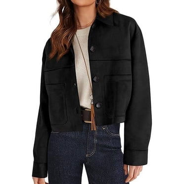PRETTYGARDEN Women's Faux Suede Cropped Jacket Casual Fall Fashion Button Down Winter Coats Outerwear Trendy Clothes