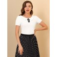 thumbnail image 3 of INSPIRE CHIC Women's Flat Collar Elastic Cuff Bow Decor Blouse Top, 3 of 6