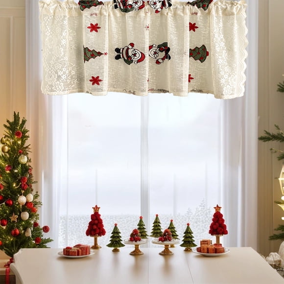 Christmas Themed Curtains with Embroidery Design Short Curtains for Holiday Decorations Pastoral Style for Cafes Home Decor Made of Polyester Machine Washable and Light Filtering