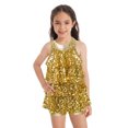 thumbnail image 1 of TiaoBug Girls Sleeveless Shiny Sequins Halter Tassel Mini Dress Latin Jazz Salsa Samba Rumba Unitard Dress Gold 4, 1 of 6