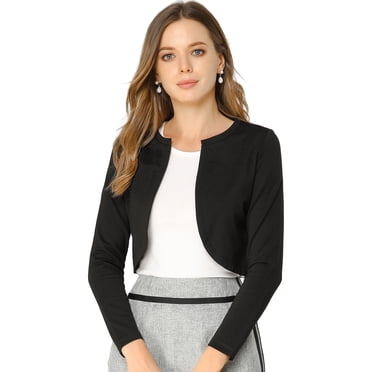 INSPIRE CHIC Women's Solid Curved Hem Long Sleeves Crop Shrug Cardigan