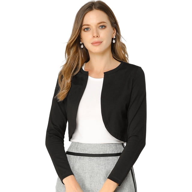 INSPIRE CHIC Women's Solid Curved Hem Long Sleeves Crop Shrug Cardigan