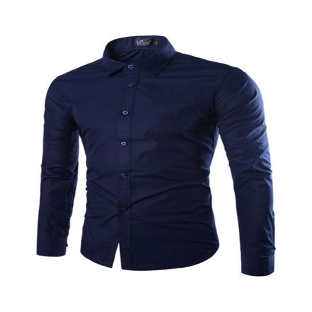 Men‘s Slim Fit Shirt Long Sleeve Button Down Tops Solid Color Casual Business Work Shirts