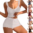 thumbnail image 4 of Women's Summer Short Set 2 Piece Sexy Ruffle Crop Camisole Babydoll Tops and Boxer Shorts Set, 4 of 4