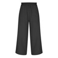 thumbnail image 4 of RKSTN Womens Pants Multiple Solid Color Cotton Linen Loose Casual Wide Leg Capris Loose Comfortable Pants, 4 of 6