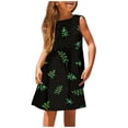 thumbnail image 1 of PMVFHDE Robe Fille pour l'Été Mode Fille Mignonne Printemps et Été Imprimée Col Rond Sans Manches Robe Décontractée (5),Noir,8-9, 1 of 5