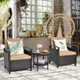 thumbnail image 1 of Costway 3PCS Patio Rattan Furniture Set Cushioned Sofa Storage Table W/ Shelf Garden, 1 of 10