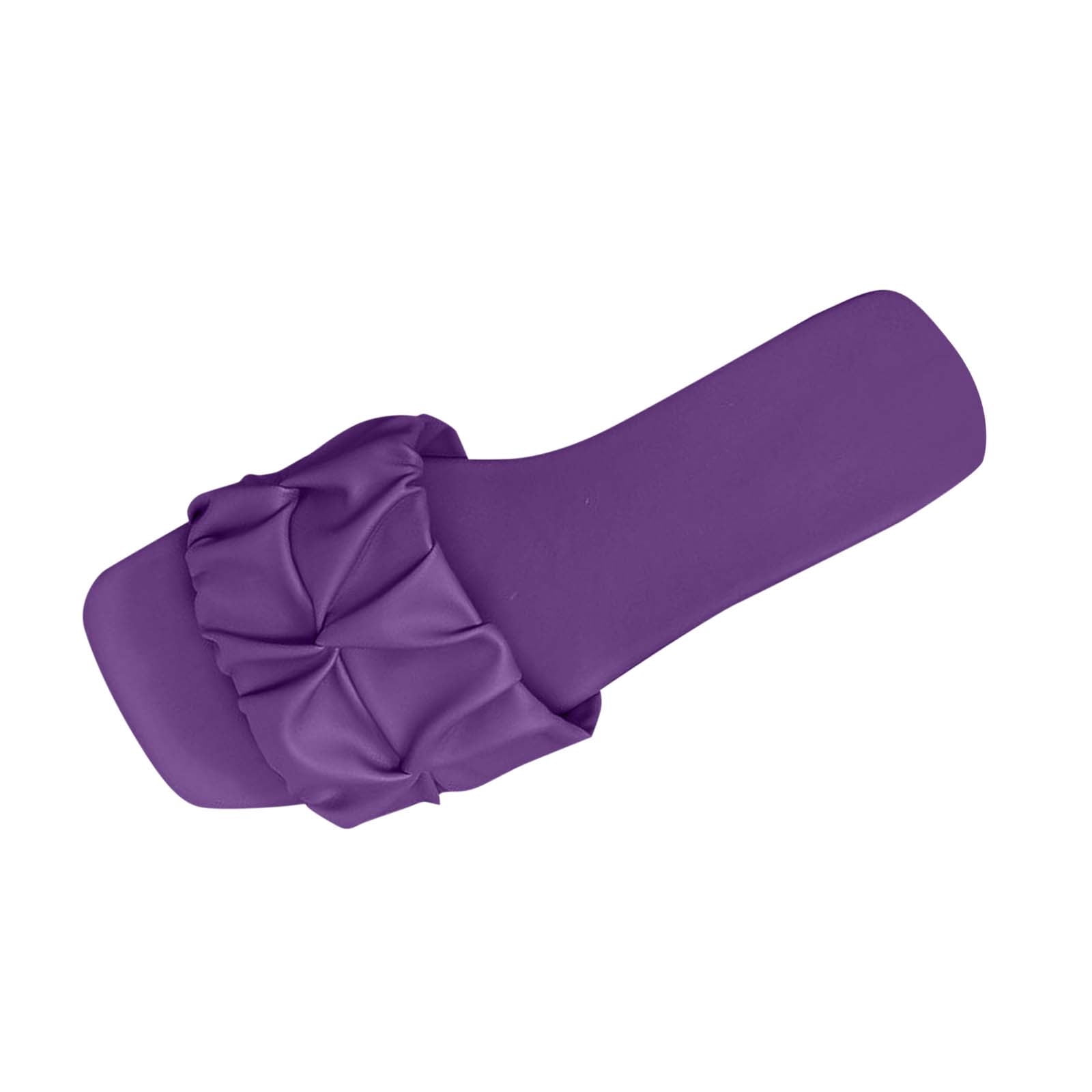 Womens Slide Sandals Flat Open Square Toe Fold Non Slip Casual Flat Sandals Purple