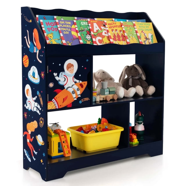 Costway Toy Storage Organizer Display Stand 3-In-1 Kids Toy Shelf with Book Shelf