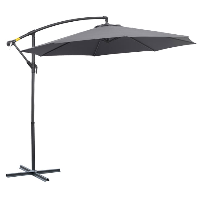 Outsunny Parasol de Patio Φ10 Pieds de Luxe pour l'Extérieur, Parasol de Marché Gris, Doté d'Un Auvent de 10 Pi de Diamètre Résistant aux UV et à l'Eau, Supporté par un Cadre en Métal Solide avec 8 Baleines. Comprend un Système de Levage à Manivelle pour un Réglage à 360 Degrés et un Support de base en Croix Robuste pour la Stabilité, Idéal pour le Bord de la Piscine, le Jardin Ou la Cour.