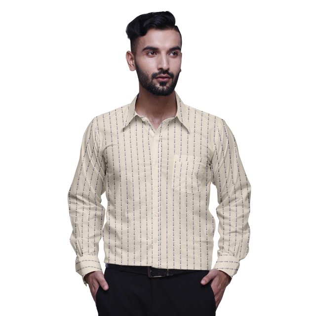 BESTMAN Cotton Formal Shirts For Men Slim Fit Printed Full Sleeve Shirts For Men