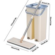 EGNMCR Hand-free Flat Mop With 1 Bucket 2 Cloths And Squeegee Household Mop For Wet And Dry Use Mop family