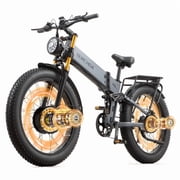 Folding Electric Bike for Adults 5000W Dual Motor AWD 40MPH 210Nm Torque 52V 30Ah 90 Miles 26" Fat Tire Off Road E Mountain Bike Full Suspension&Hydraulic Brakes UL2849 Electric Bicycles