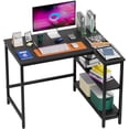 thumbnail image 1 of FDW L-Shaped Gaming Desk 39 Inch Corner Desks, Reversible Side Storage Shelves Metal Frame PC Work Table for Home Office Dorm Sturdy Writing, Black, 1 of 7