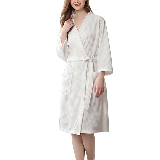 thinsony Women Water Absorption Bath Robe Solid Waffle Bathrobe Spa Home Dress Nightgown