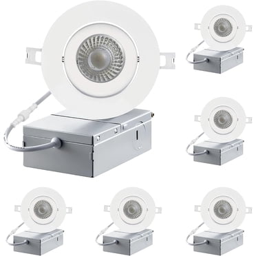 3-Inch White Gimbal Recessed Slim LED Pot Ceiling Light with Junction Box, Dimmable 4000K Natural White, 7W (60W Equivalent) 560LM High Brightness, Damp Rated LED Ceiling Downlight, IC Rated (6-Pack)