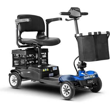 ScootNGo Foldable Mobility Scooter for Seniors - Portable Travel Electric Wheelchair, 300 lbs Capacity, 23 km Range, Blue