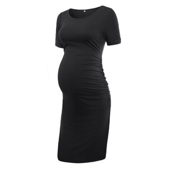 Liu & Qu Women's Maternity Bodycon Ruched Side Dress Casual Short Sleeve Dress for Daily Wearing Or Baby Shower
