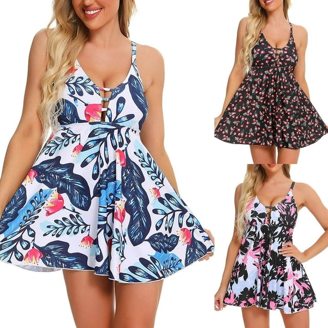 Plus Size 4th Of July Printed Swimsuits For Women Two Piece Bathing Suits Long Torso Tank Tops With Skirt