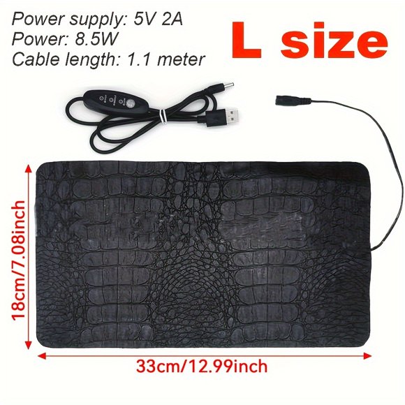 SNNROO USB Reptile Heating Pad for Terrarium Adjustable Temperature Control Pet Heating Mat Crocodile Leather Texture 5V 2A 8.5W Operating Voltage ≤36V No Battery Required