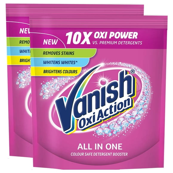 Vanish All in One Powder Detergent Booster 400gm Pack of 2 Removes Stains, Whitens Whites and Brightens Colors