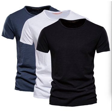 Birdeem Shirts for Men Summer Round Neck Short Mens New Solid Color Cotton T-Shirt Cotton Mens Short Sleeved Round Neck Top/Shirt