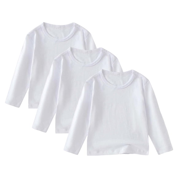 Yammkia Long Sleeve T Shirt Boys Boys Long Sleeve Shirts Kids Crewneck T Shirts Casual Tops Tees 3 PCS Size 8-10 (White,8-10 Years)