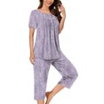 thumbnail image 2 of Rbaofujie Chemises de Nuit pour Femmes Femmes Décontracté Boutons Col Rond Manches Courtes Blouse Mode Poches Pantalon Pyjama Ensemble Grande Taille Robe, 2 of 5
