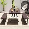 thumbnail image 2 of Costway 6 ft Portable Folding Table with Wood Grain HDPE Tabletop Safe Lock Mechanism Brown, 2 of 10
