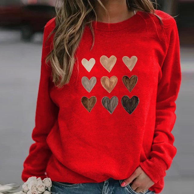 Aboser Chandails Molletonnés à Enfiler pour Femmes de la Saint-Valentin, Chandails à Imprimé de Cœur, Hauts Chandail, Manches Longues, Col Rond, Chemises, Blouse Ample Mode, Chandail Molletonné pour Adolescentes