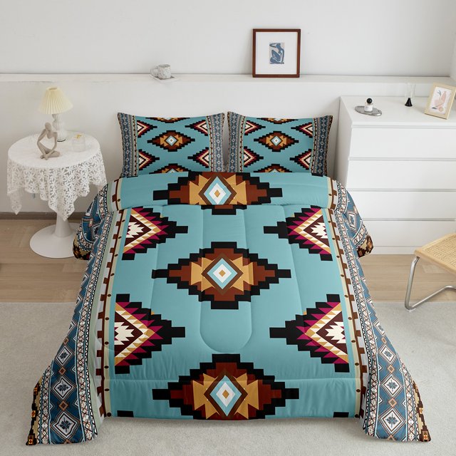 Erosebridal Aztec Bedding King Comforter Set for Adult, Rustic Bear Down Comforter, Geometric Stripe Decor, 3pcs