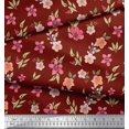thumbnail image 2 of Soimoi Toile de Coton Rouge Feuilles & Primevère Imprimé Floral par la Cour 58 Pouces de Large, 2 of 3