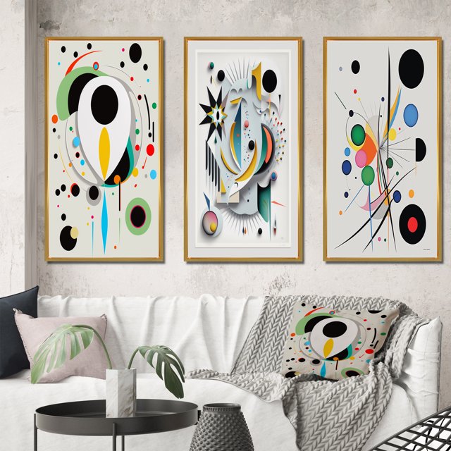 Designart "Ethereal Séance V" Modern Geometric Framed Wall Art Set Of 3 - White Abstract Frame Canvas Set For Living Room Decor