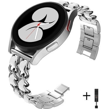Leather+Metal Band for Samsung Galaxy Watch 5 Bands 40mm 44mm/5 Pro 45mm/Galaxy Watch 4 Band/Active 2 ,Watch 4 Classic 42mm 46mm,20mm Watch Bands Wristband Bracelet Replacement Strap for Women men