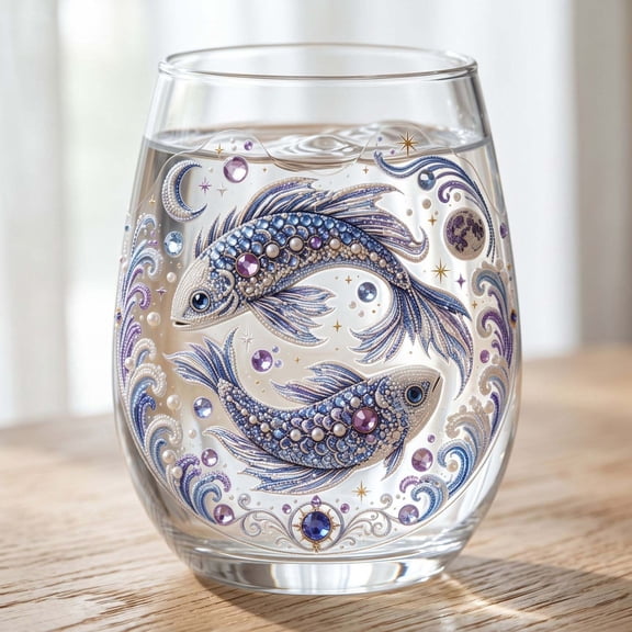 Stemless Wine Glass Astrology Horoscope Printed Tumbler Vintage Pattern Glass Cup for Wine Whiskey Cocktail Home Bar Party