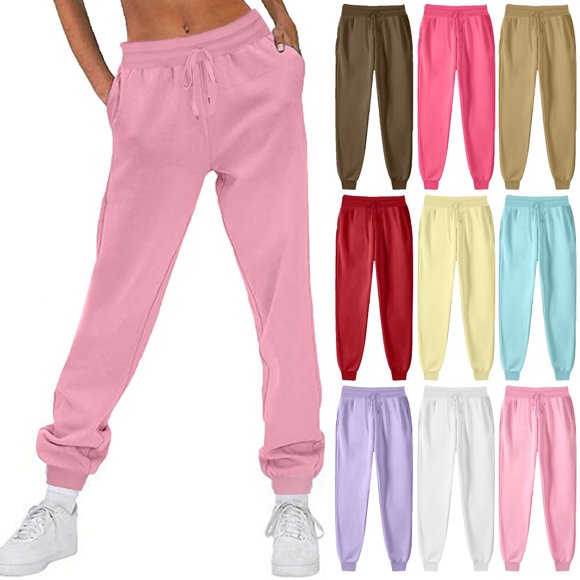 Mrat Fleece Sweatpants Women Joggers Sweatpants Loungewear Womens High Waist Track Pants with Pockets Drawstring Trousers Womens Travel Pants S-168 Pink-a L
