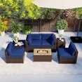 thumbnail image 1 of Costway 7 Pieces Outdoor Furniture Set with 32" Fire Pit Table and Propane Tank Cover Navy, 1 of 10