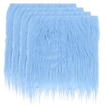 Unique Bargains 4 Pcs 10 x 10 Inch Plush Faux Fur Fabric Square Fluffy Faux Fur Patches Cuts, Light Blue