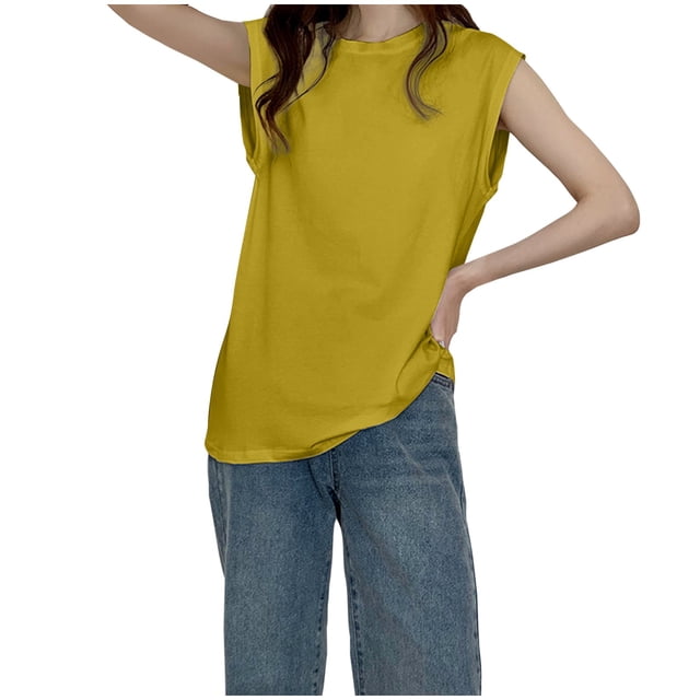 Timegard T-Shirts d'Été pour Femmes à Manches Cap, Col Ras du Cou, T-Shirts Athlétiques Décontractés Amples, Couleur Unie
